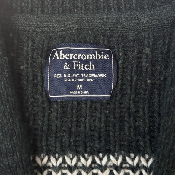 90s Y2K Abercrombie & Fitch Size Medium Wool Moose Fair Isle Cardigan Sweater - Picture 3 of 6